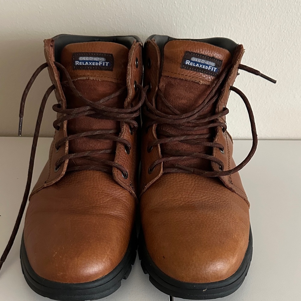 Skechers Relaxed Fit Brown Leather Lace-Up Boots